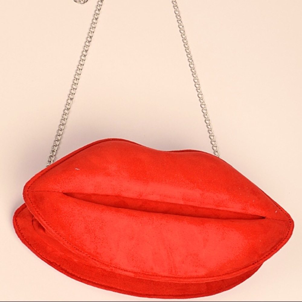 Red Suede Lip Shaped Purse